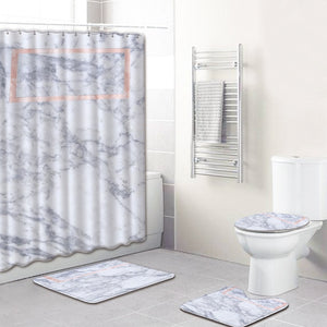 Marble Print Shower Curtain 4 Piece Carpet Cover Toilet Cover Bath Mat Pad Set Bathroom Curtain with 12 Hooks