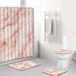 Marble Print Shower Curtain 4 Piece Carpet Cover Toilet Cover Bath Mat Pad Set Bathroom Curtain with 12 Hooks