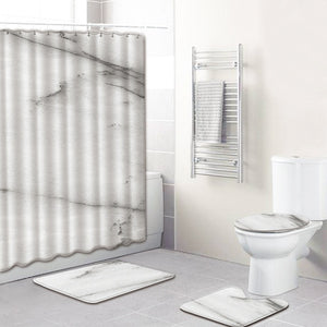 Marble Print Shower Curtain 4 Piece Carpet Cover Toilet Cover Bath Mat Pad Set Bathroom Curtain with 12 Hooks