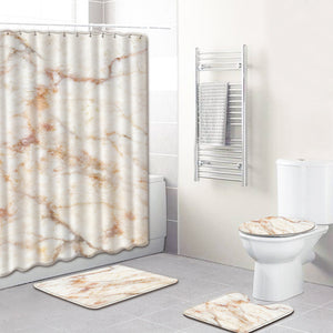 Marble Print Shower Curtain 4 Piece Carpet Cover Toilet Cover Bath Mat Pad Set Bathroom Curtain with 12 Hooks